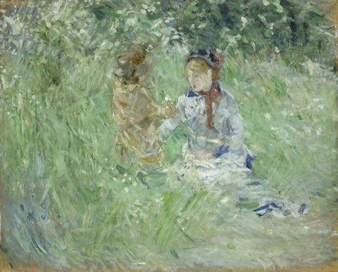 Morisot, Berthe. Menyw a Phlentyn mewn Dôl yn Bougival. (1882)